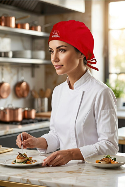 enmalife Best Chef Baskılı Kırmızı Chef Bonesi | Özel Tasarım Aşçı Ve Şef Bonesi