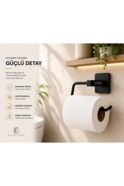 KILINÇ STORE Kare Yapışkanlı Siyah Açık Tuvalet Kağıtlığı Wc Peçete Kağıtlık ...