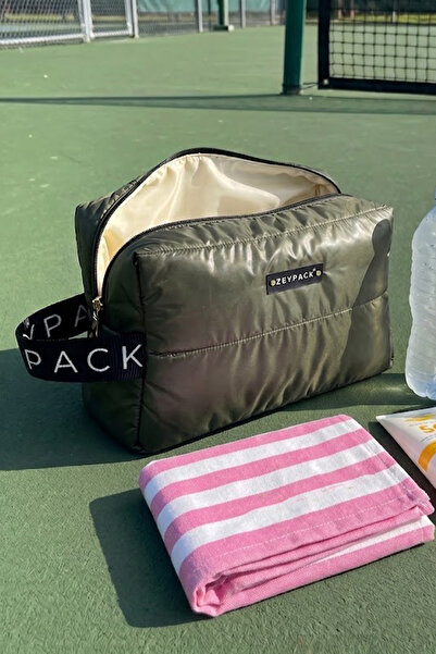 zeypack Haki Yeşil Şişme Spor Çantası, Seyahat & Makyaj Çantası 38x20x10cm Li...