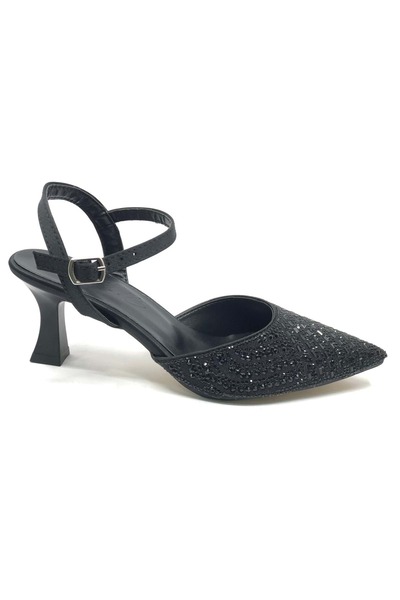 Kids Club Shoes İremsu Open Back Stone Detailed Women's Heeled Shoes Black