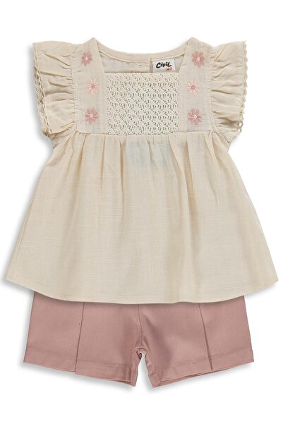 Civil Baby Collar with Floral Embroidery 6-18 Months Set - Beige