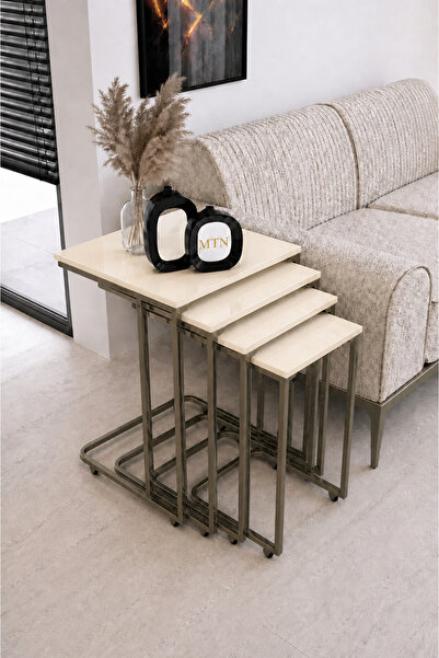 ysn aksesuar LALE 4'LÜ TEKERLİ ZİGON CAPUCİNO STATİK BOYA PARLAK KREM MDF(DEM...