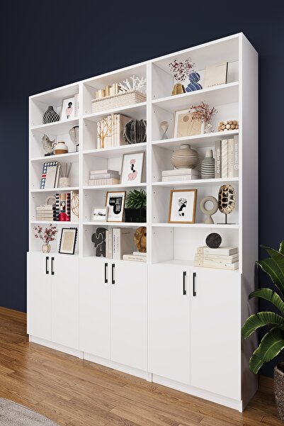 asratrend Modern Kapaklı Ayarlanabilir Raf Ev Ofis Kitaplık %100 MDF Dekoratif Kütüphane K50