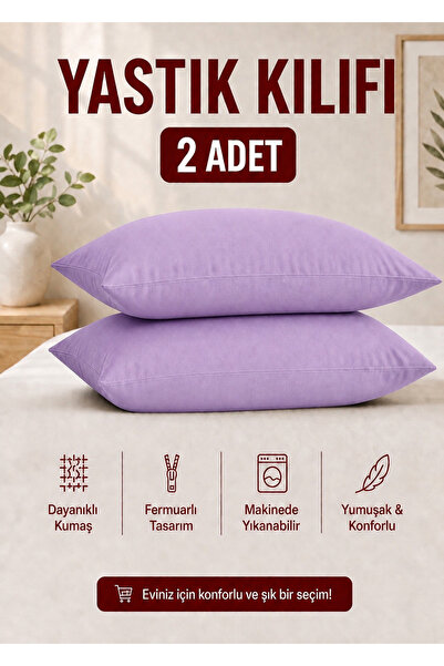 ÇIQRIK HOME %100 Pamuk Ranforce Düz 2'li Yastık Kılıfı Seti - Lila