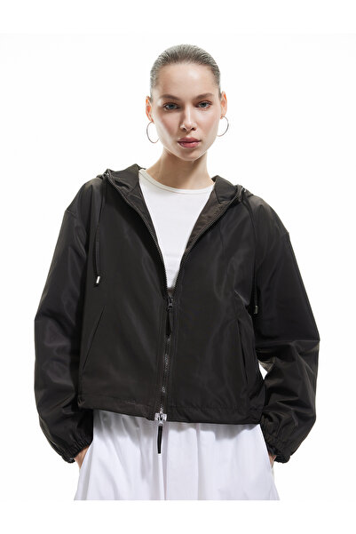 Koton Langärmlige Jacke mit Kapuze und Reißverschluss