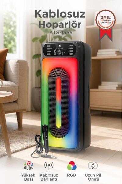 Torima Bluetooth Hoparlör Mikrofonlu Rgb Işıklı Kablosuz Speaker KTS-1555 Siyah