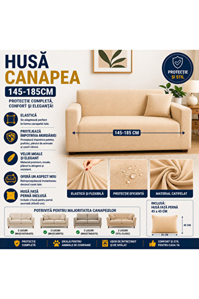 SMARTECH Husă de canapea elastică din catifea, 145-185 cm, impermeabilă + faț...