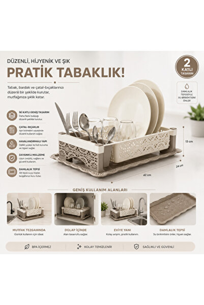 AVCILAR PLASTİK Tek Katlı Tabaklık Bardak Tabak ve Çatal Kaşık Kurutmalık Bul...