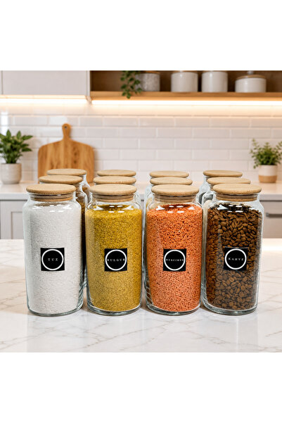 mafa home Set of 12 Wooden Vacuum Lids, Glass Storage Jars, Food Set, 1400 ml...
