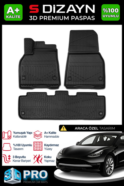 S Dizayn S-Dizayn Tesla Model Y 3D Pro Havuzlu Paspas 2020-2025 A+ Kalite 3DS...