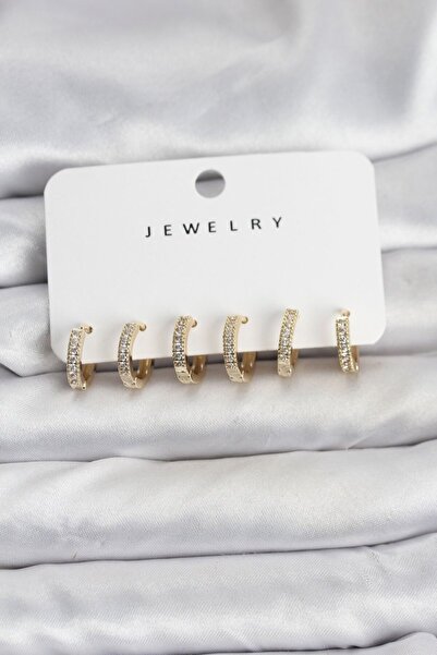 Skygo Gold Color Brass Zircon Stone Hoop Women's Earring Set - Tj-Bkp11487