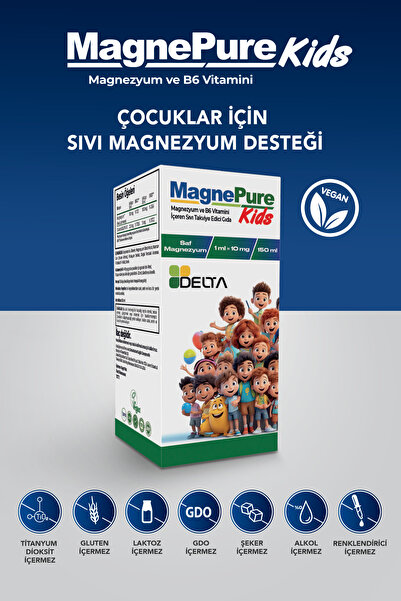 Dens Delta Naturel MagnePure Kids Çocuklar İçin Sıvı Magnezyum Malat Sitrat v...