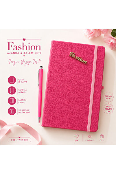 Ajanda Dünyası Pemde Deri Defter Fashion Metal Aksesuarlı