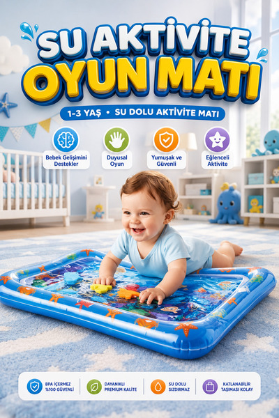 viyolmarketim Sulu Bebek Oyun Matı – 1-3 Yaş Tummy Time Su Dolu Aktivite Halı...
