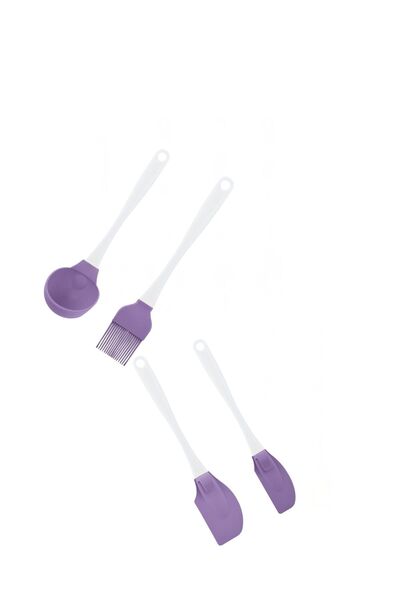 Silicolife 4'lü Silikon Mutfak Servis Hazırlık Seti - Kepçe, Spatula ve Fırça Seti SL048 LİLA