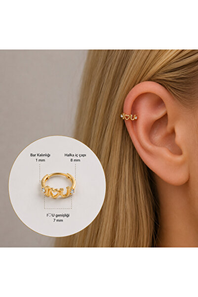 Heppii I Love u Yazılı Halka Helix Piercing Kıkırdak Küpesi Love Küpe