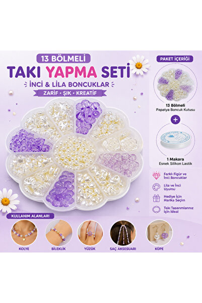 By MO Accessories 13 Bölmeli Papatya Kutuda Yeni Sezon Lila ve İnci Boncuklar...
