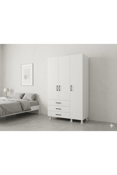 artı dizayn mobilya 105x45 3 ÇEKMECELİ 3 KAPAKLI RAFLI GARDIROP BEYAZ- ANTRAS...
