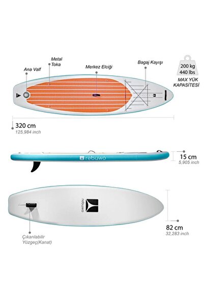 Rebuwo SUP Şişme Sörf Tahtası Stand Up Paddle Board 82*320*15 cm - Mavi Beyaz