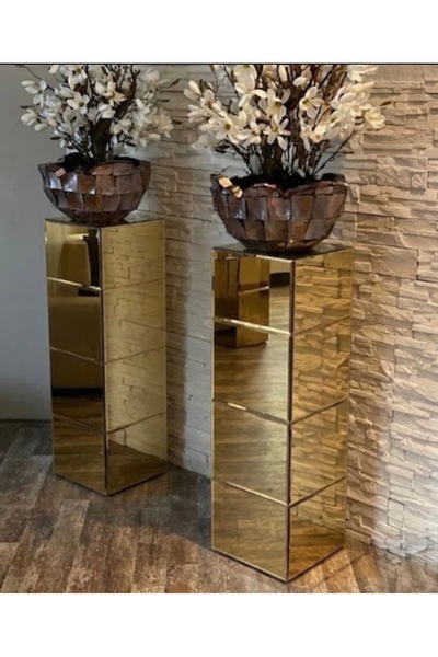 LUXURY VİLLA LUXURY KOMPLE GOLD AYNALI DEKORATİF SÜTUN 20X20 YÜKSEKLİK 70 CM