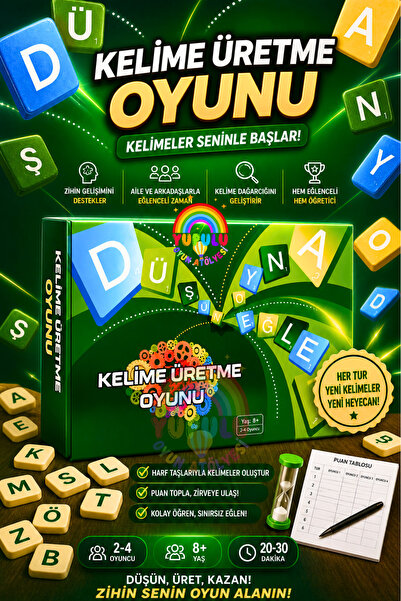 YUPULU Kelime Üretme Oyunu Türkçe Eğitici Zeka Oyunu - Ailece ve Çocuklar İçi...