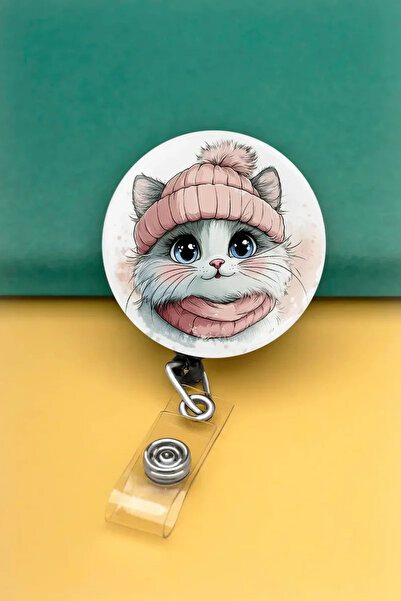Apptakı Bereli Kedi Metal Buton Yoyo Yaka Kartığı Kart Tutucu Yoyo Kartlık - ...