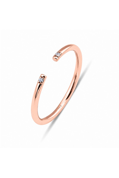 DesignbyKairos 14 Ayar Rose Altın Çift Taşlı Açık İnce Yüzük