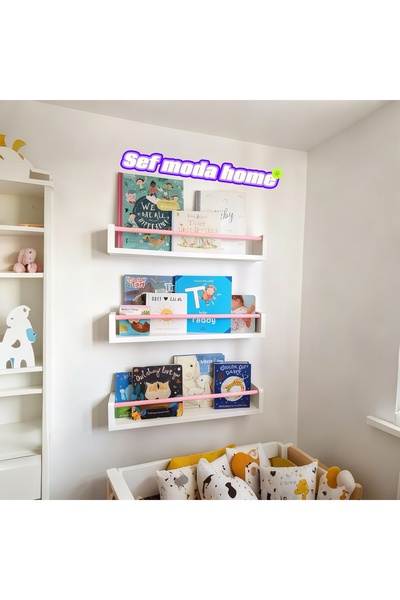 3’lü mdf’lam montessori raf&kitaplık pembe çıta