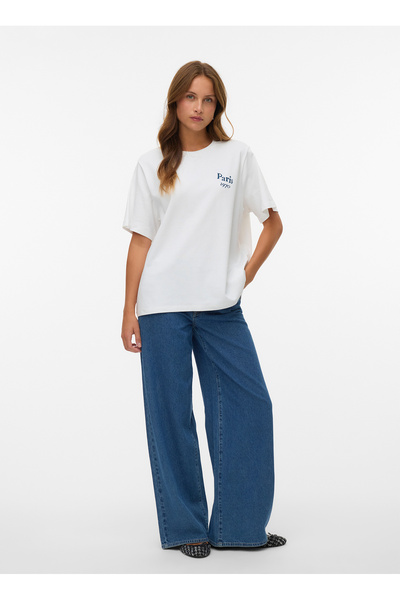Vero Moda Beyaz Kadın Baskılı T-Shirt VMVERA CATY SS TOP BOX JRS