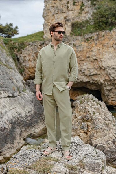 Madmext Khaki Shirt Pants Men's Double Suit E7322