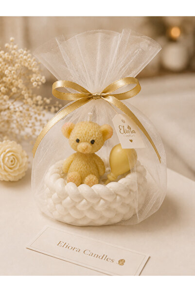 Eliora Handmade 5’li Yeşil Ayıcıklı Mum Seti – Tüllü Hediye Paketli Baby Show...