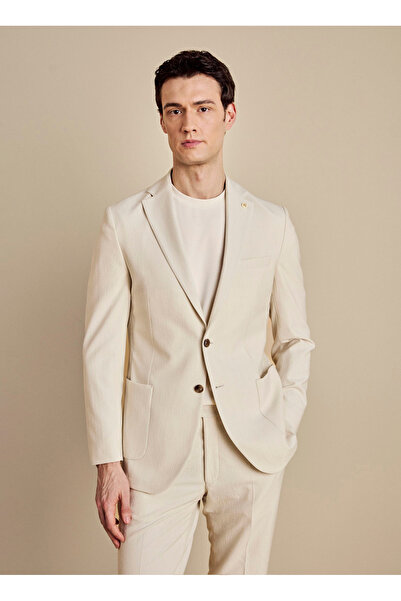 BROOKS BROTHERS Bej Erkek Slim Fit Fitilli Desenli Ceket BBSS26MBL003