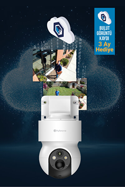 Hybrone Omni Solar Güneş Enerjili Dış Ortam WiFi, 360°, Gece Görüşü, İnsan Algılama, Siren, Güvenlik Kamerası