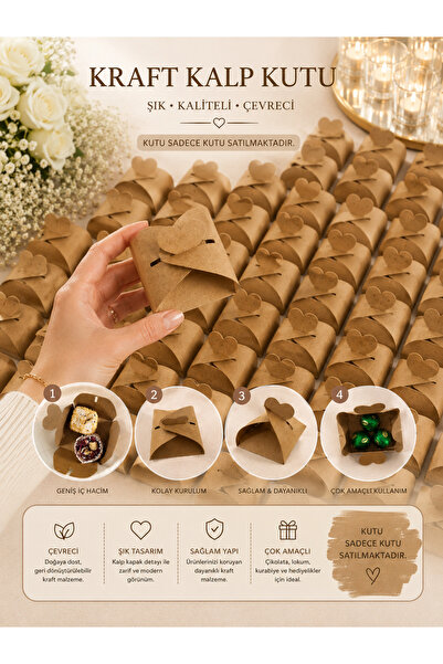 riva studio Şeker Lokum Kutusu - Kraft 50 Adet nikah, nişan, söz, düğün, mevl...