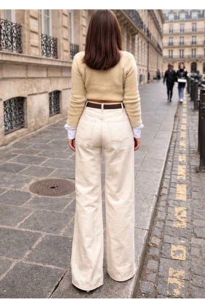 OFF THE CUFF Yüksek Bel Bej Palazzo Jeans Kot Pantolon