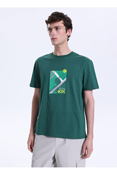 Discovery Expedition D6SM-TST3741 Yeşil Bisiklet Relaxed Baskılı Erkek T-Shirt