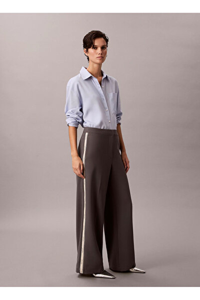 Calvin Klein Gri Kadın Standart Fit Pantolon STRETCH SUITING TRACK PANT
