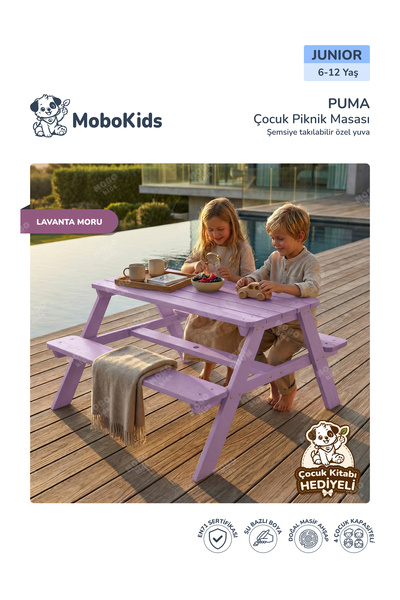 mobokids Dış Mekan Piknik Masası Puma Masif Ahşap 4 kişilik Junior 6 - 12 Yaş...