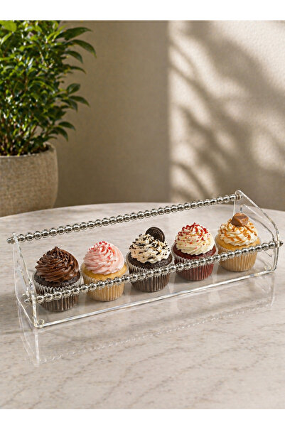 ALQANNAS Silver Beaded Design Acrylic Serving Tray |   Modern Decorative Orga...