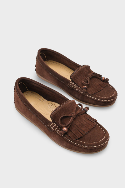 Capone Outfitters Almire Hakiki Deri Süet Boncuklu Püsküllü Konfor Kadın Loaf...