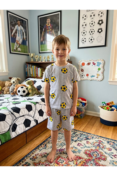 Fil Kids Set de pijamale pentru băieți, bumbac, gri, minge de fotbal, galben,...