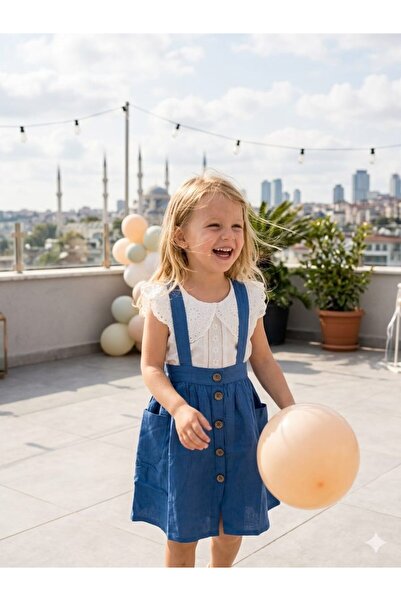 Hilal Akıncı Kids Kız Çocuk Dantel Yaka Detaylı Bluz Renkli Salopet Takım