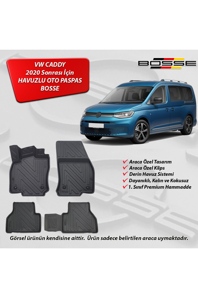 BOSSE Vw Caddy Paspas Derin Havuzlu 2021 Sonrası Premium Paspas