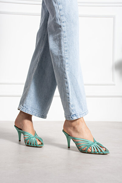 Mio Styllo Nadina Satin Fabric Open-Toe Caged Women's Heelled Slippers
