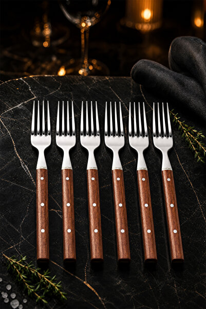 CASTLE KITCHEN Hand Caft Serisi Mutfak Bıçak Çatal Seti Gül Sap 6'lı Steak Et...