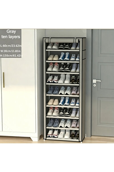 RollsTimi 10-Tier Shoe Cabinet, Canvas Shoe Rack Organizer, Shoe Storage for ...