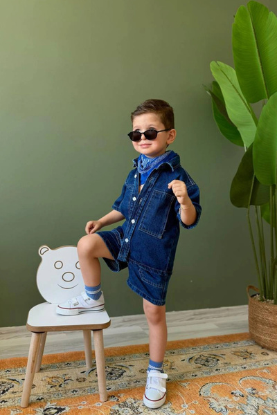 Kidmark Çocuk Modası طقم شورت دنيم داكن للأولاد
