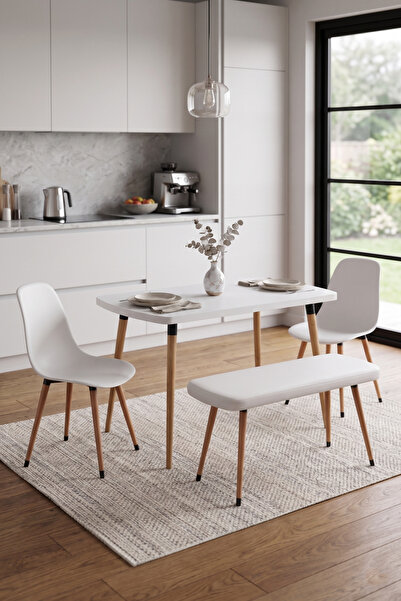VİLİNZE Eames Sandalye-Bank Argos Ahşap MDF Sabit Mutfak Masası Takımı - 70x1...