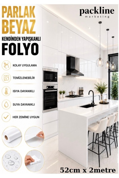 Packline Marketing Folie adezivă albă lucioasă pentru dulapuri de bucătărie ș...