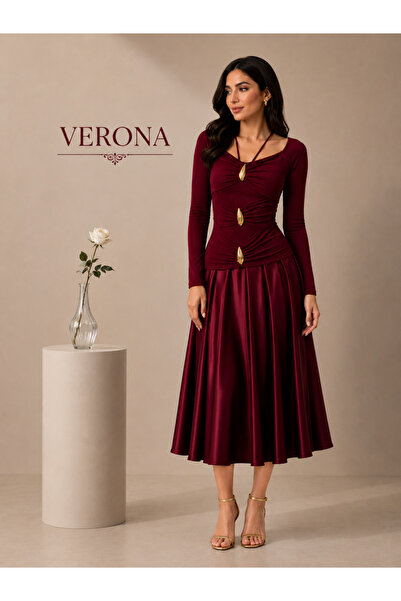 Verona Midi Evening Dress with Three-Dimensional Design and Ruffle Details an...